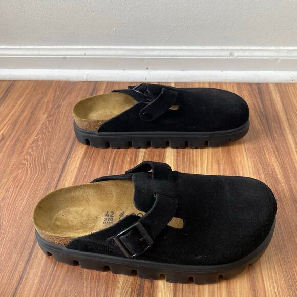BIRKENSTOCK PAPILLIO Black Suede Boston Chunky Mule Clogs W11 M9 - Picture 6 of 9